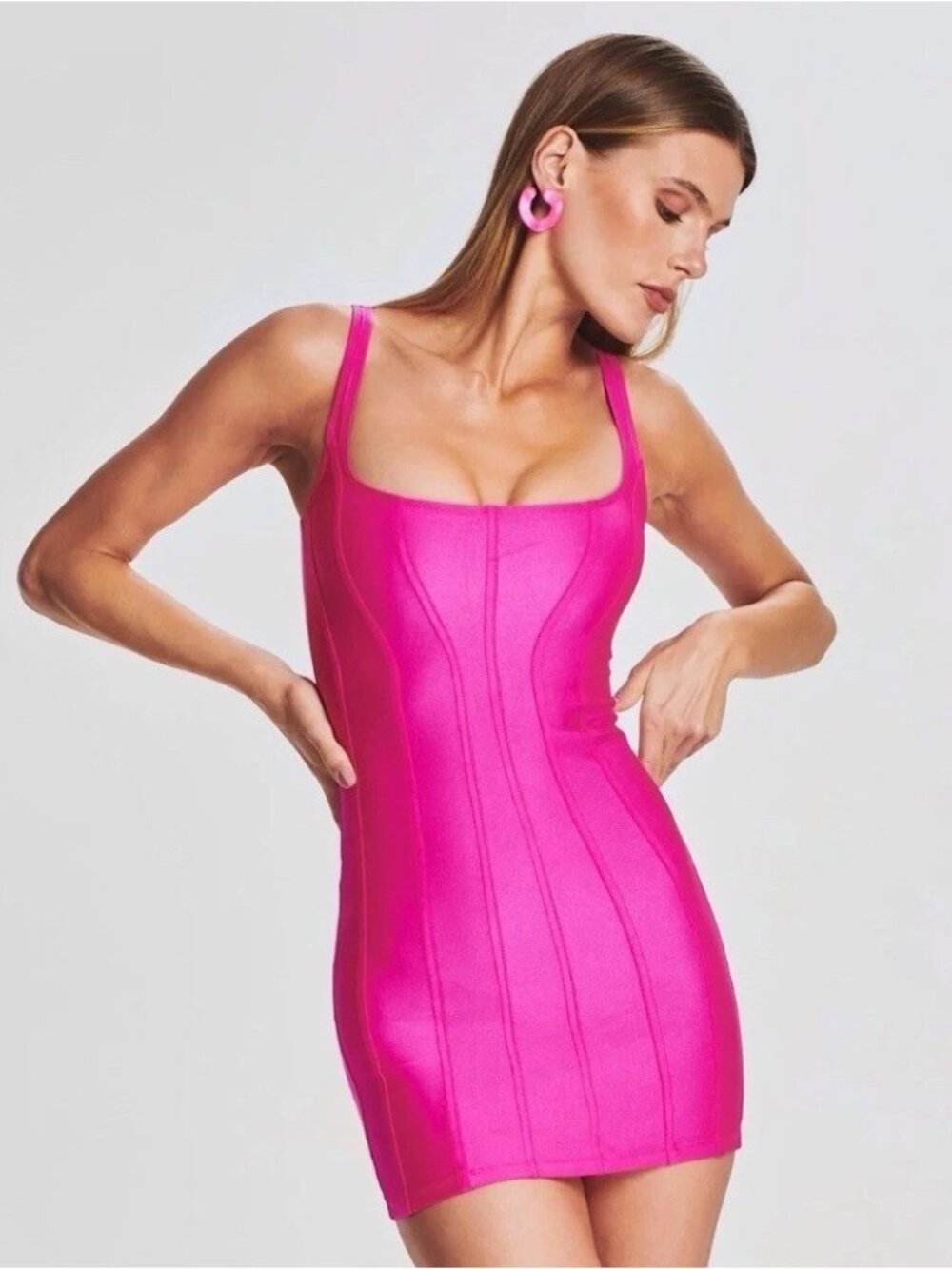 SHANI SHEMER Zoe Lycra Mini Dress Pink Size Large Sleeveless Festival